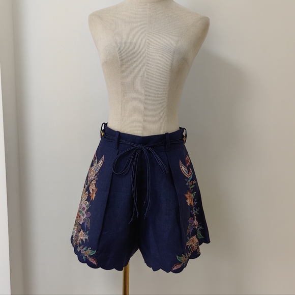 Zimmermann Pants - Zimmermann Navy Floral High Waist Shorts